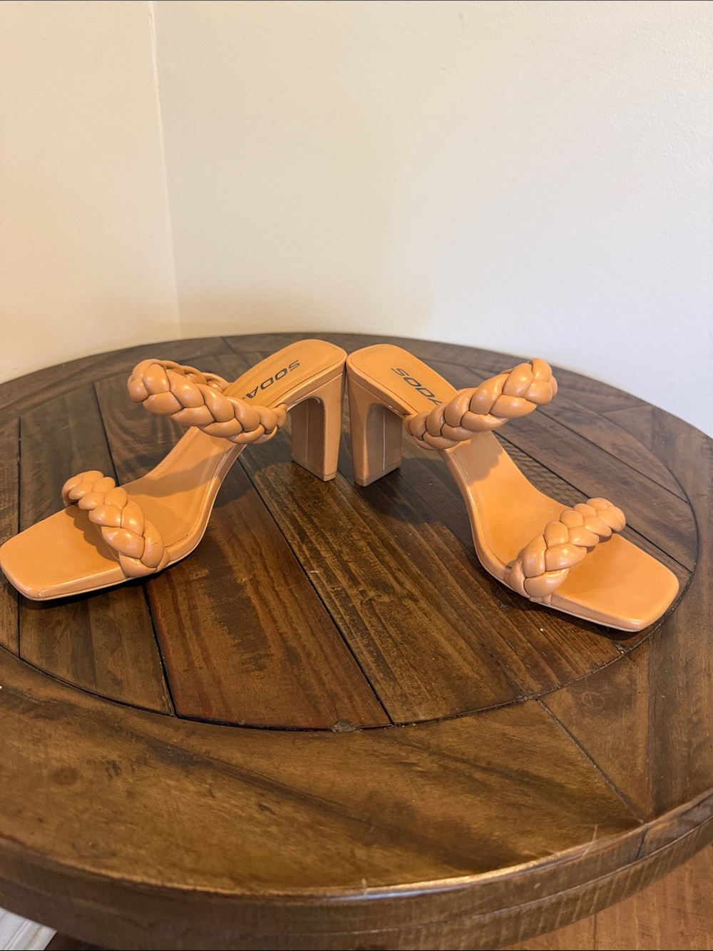 Soda Braided Double-Strap Orange Block Heel Sandals